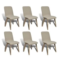 6 Pcs Chaises De Salle Ă Manger Beige Tissu Et ChĂŞne Massif