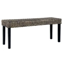 Banc 110 Cm Noir Rotin Naturel Kubu Et Bois De Manguier Massif