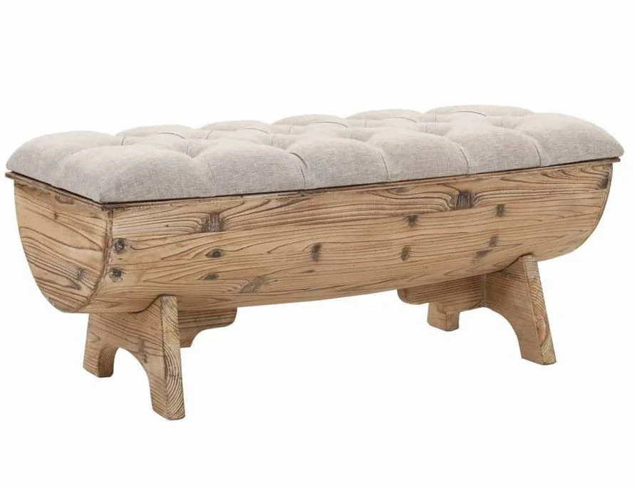 Banc Avec Rangement En Forme De Tonneau Bois De Sapin Et Tissu Crème Vinto 1 Banc Avec Rangement En Forme De Tonneau Bois De Sapin Et Tissu Crème Vinto