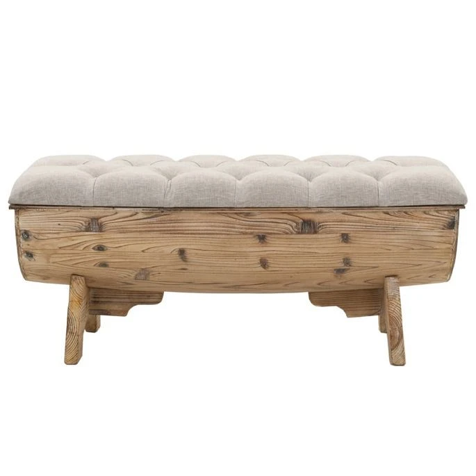 Banc Avec Rangement En Forme De Tonneau Bois De Sapin Et Tissu Crème Vinto 5 Banc Avec Rangement En Forme De Tonneau Bois De Sapin Et Tissu Crème Vinto – Image 5