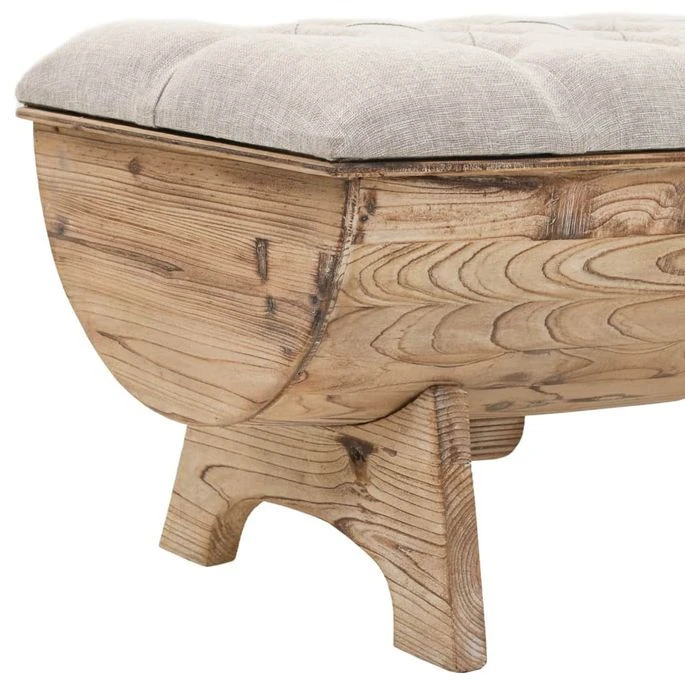 Banc Avec Rangement En Forme De Tonneau Bois De Sapin Et Tissu Crème Vinto 6 Banc Avec Rangement En Forme De Tonneau Bois De Sapin Et Tissu Crème Vinto – Image 6