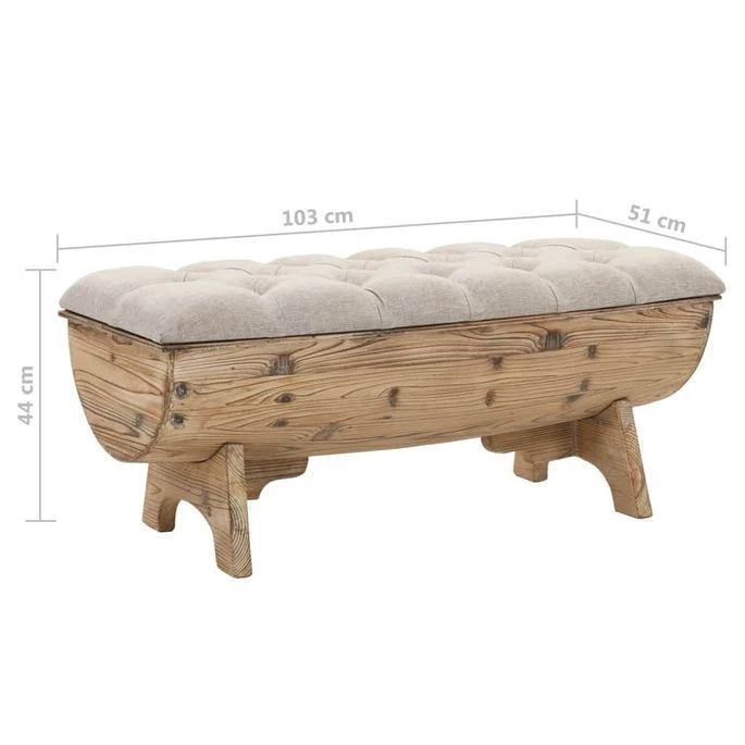 Banc Avec Rangement En Forme De Tonneau Bois De Sapin Et Tissu Crème Vinto 8 Banc Avec Rangement En Forme De Tonneau Bois De Sapin Et Tissu Crème Vinto – Image 8