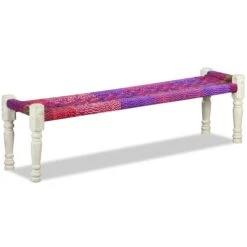 Banc Bois D'acacia Massif Avec Tissu Chindi Multicolore -Chaise Soldes Magasin banc bois d acacia massif avec tissu chindi multicolore 8718475531203 605773