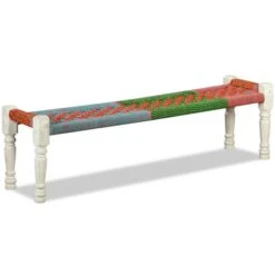 Banc Bois D'acacia Massif Avec Tissu Chindi Multicolore -Chaise Soldes Magasin banc bois d acacia massif avec tissu chindi multicolore 8718475531203 605774