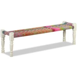 Banc Bois D'acacia Massif Avec Tissu Chindi Multicolore -Chaise Soldes Magasin banc bois d acacia massif avec tissu chindi multicolore 8718475531203 605775