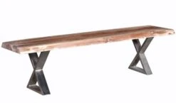 Banc Bois Massif Et Pieds En Croix Acier Chromé Kiwa 160 Cm