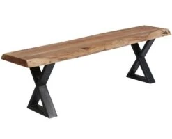 Banc Bois Massif Et Pieds En Croix Acier Noir Kiwa 160 Cm