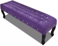 Banc Capitonné Velours Pourpre Et Pieds Pin Massif Noir Molsy