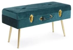 Banc Coffre Bois MDF Bleu Et Pieds Acier Doré Polia - Lot De 2