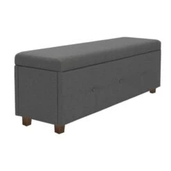 Banc Coffre - Bout De Lit Velours Gris Clair Classique - L 160 Cm