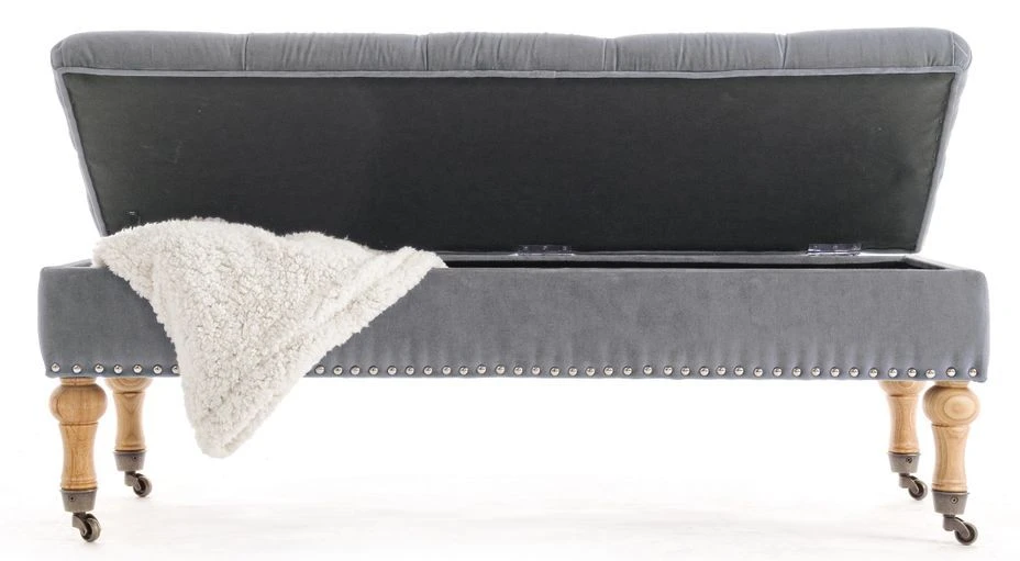 Banc Coffre En Bois De Pin Gris Avec Roues Arlo L 110 Cm 2 Banc Coffre En Bois De Pin Gris Avec Roues Arlo L 110 Cm – Image 2