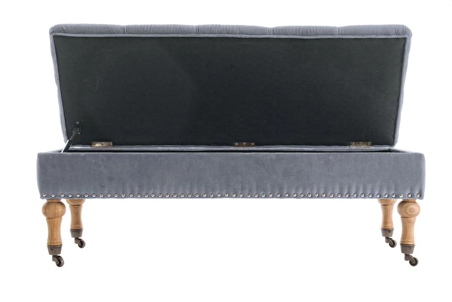 Banc Coffre En Bois De Pin Gris Avec Roues Arlo L 110 Cm 4 Banc Coffre En Bois De Pin Gris Avec Roues Arlo L 110 Cm – Image 4