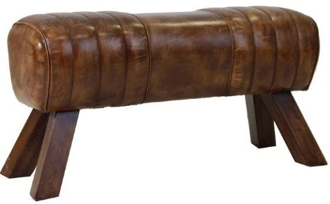 Banc De Lit Cuir Marron Pieds Bois Massif Foncé Lazar 2 Banc De Lit Cuir Marron Pieds Bois Massif Foncé Lazar – Image 2