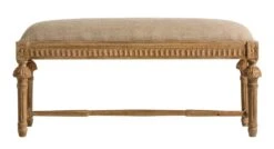 Banc De Lit Tissu Beige Et Pieds Manguier Massif Clair Narda