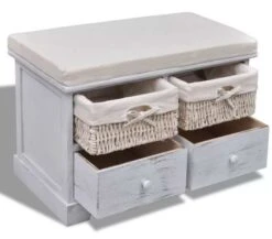 Banc De Rangement 2 Tiroirs Et 2 Paniers Bois Massif Clair Poupa -Chaise Soldes Magasin banc de rangement 2 tiroirs et 2 paniers bois massif clair poupa 3666722582247 254478