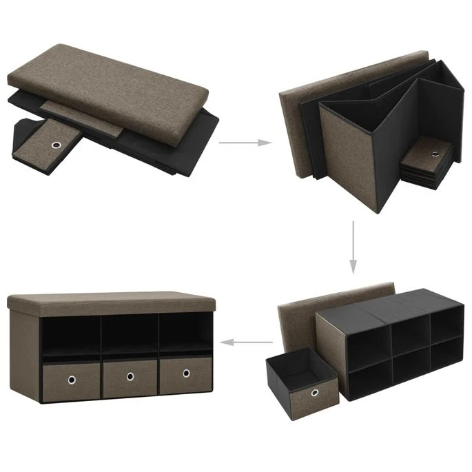 Banc De Rangement Pliable Marron 76x38x38 Cm Faux Lin 7 Banc De Rangement Pliable Marron 76x38x38 Cm Faux Lin – Image 7