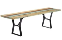 Banc Industriel Bois Massif Multicolore Et Pieds Acier Laqué Noir Borik 160 Cm