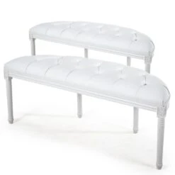 Banquette Bois Et Simili Blanc Demi Cercle Paluma - Lot De 2
