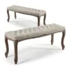 Banquette Capitonnée Bois Et Tissu Beige Louis XVI - Lot De 2