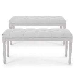 Banquette Capitonnée Bois Patiné Et Simili Blanc Capitonné Kosta - Lot De 2