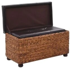 Banquette Coffre Capitonné Jacinthe D'eau Et Similicuir Noir Pieds Bois Massif Foncé Kiva - Lot De 2 -Chaise Soldes Magasin banquette coffre capitonne jacinthe d eau et similicuir noir pieds bois massif fonce kiva lot de 2 3666722582384 254243