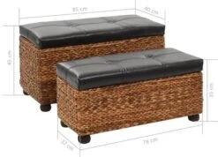 Banquette Coffre Capitonné Jacinthe D'eau Et Similicuir Noir Pieds Bois Massif Foncé Kiva - Lot De 2 -Chaise Soldes Magasin banquette coffre capitonne jacinthe d eau et similicuir noir pieds bois massif fonce kiva lot de 2 3666722582384 254244