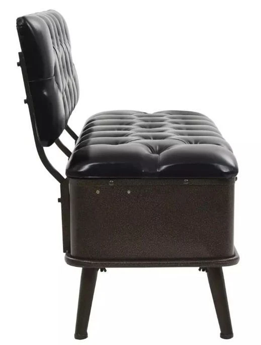 Banquette Coffre Capitonnée Similicuir Noir Et Pieds Métal Noir Palawa 120 Cm 4 Banquette Coffre Capitonnée Similicuir Noir Et Pieds Métal Noir Palawa 120 Cm – Image 4