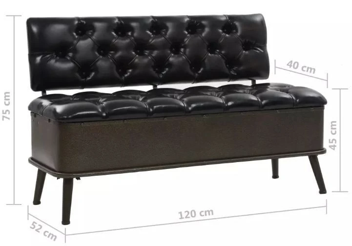Banquette Coffre Capitonnée Similicuir Noir Et Pieds Métal Noir Palawa 120 Cm 5 Banquette Coffre Capitonnée Similicuir Noir Et Pieds Métal Noir Palawa 120 Cm – Image 5