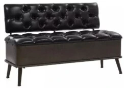 Banquette Coffre Capitonnée Similicuir Noir Et Pieds Métal Noir Palawa 120 Cm