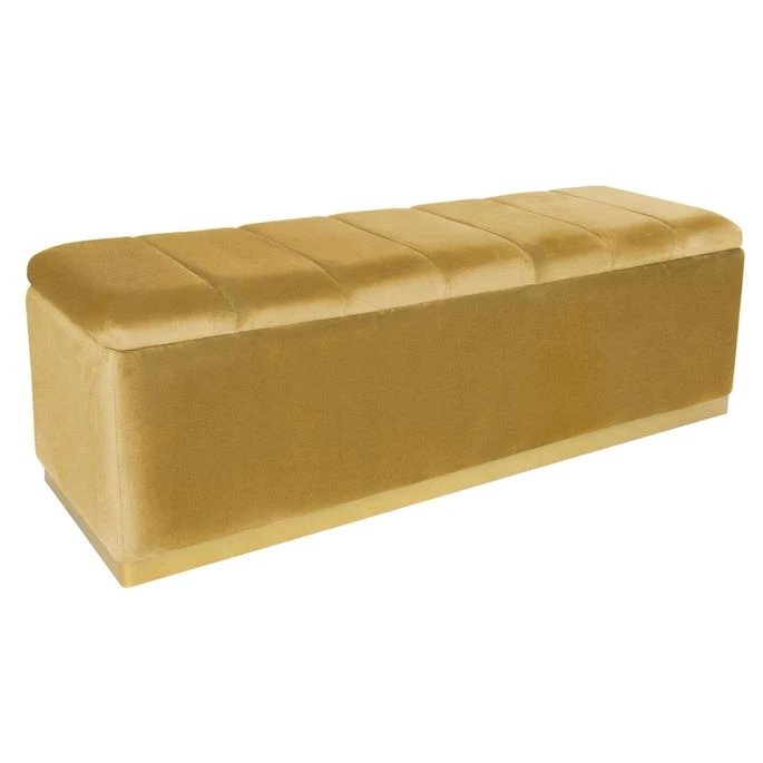 Banquette Coffre Velours Jaune Ocre Et Pied Métal Doré Enya 1 Banquette Coffre Velours Jaune Ocre Et Pied Métal Doré Enya