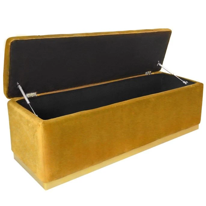 Banquette Coffre Velours Jaune Ocre Et Pied Métal Doré Enya 2 Banquette Coffre Velours Jaune Ocre Et Pied Métal Doré Enya – Image 2