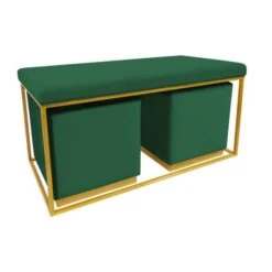 Banquette Et Poufs Velours Vert Et Métal Doré Ismael