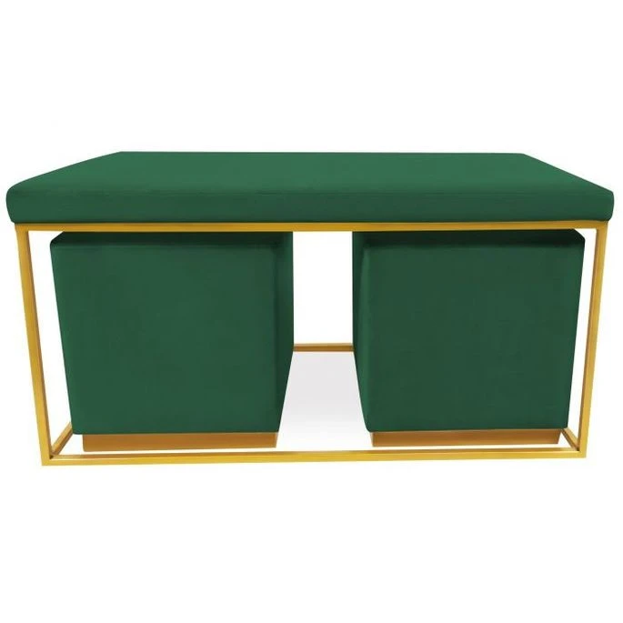 Banquette Et Poufs Velours Vert Et Métal Doré Ismael 2 Banquette Et Poufs Velours Vert Et Métal Doré Ismael – Image 2