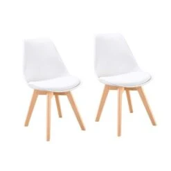 BJORN Lot De 2 Chaises De Salle A Manger - Simili Blanc - Scandinave - L 48 X P 57 Cm