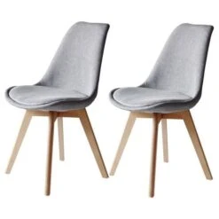 BJORN Lot De 2 Chaises Pieds Bois Hetre - Tissu Gris - L 48,5 X P 56 X H 83 Cm