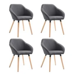 Chaise Avec Accoudoirs Tissu Gris Foncé Et Pieds Bois Clair Packie - Lot De 4