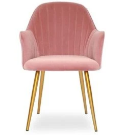 Chaise Avec Accoudoirs Velours Rose Et Métal Doré Lucy
