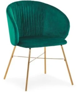 Chaise Avec Accoudoirs Velours Vert Et Pieds Métal Doré Drag