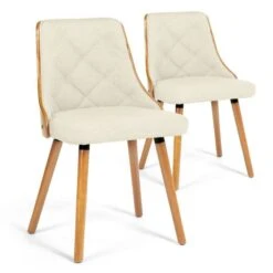 Chaise Bois Naturel Et Assise Tissu Beige Pako - Lot De 2