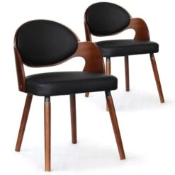 Chaise Bois Noisette Et Simili Noir Sofa - Lot De 2