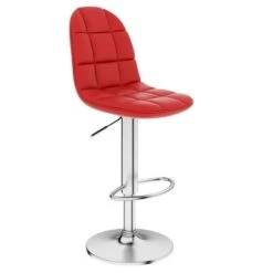 Chaise De Bar Réglable Simili Bordeaux Et Métal Chromé Noria