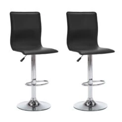 Chaise De Bar Simili Cuir Noir Et Pieds Métal Chromé Vial - Lot De 2
