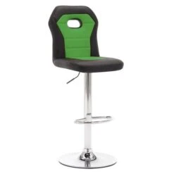 Chaise De Bar Simili Cuir Noir Et Vert Pied Métal Chromé Kix