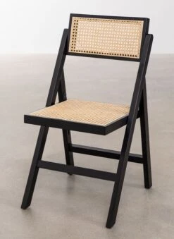 Chaise De Salle à Manger Pliante En Bois De Frêne Noir Cendré Et Osier Dukaz - Lot De 2