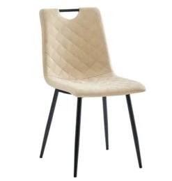 Chaise De Salle à Manger Simili Cuir Beige Et Métal Noir Blindee - Lot De 4