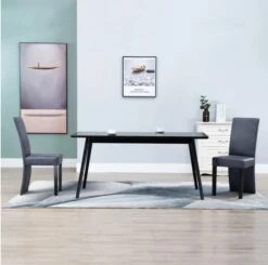 Chaise De Salle à Manger Simili Cuir Daim Gris Et Bois Noir Conor - Lot De 2 -Chaise Soldes Magasin chaise de salle a manger simili cuir daim gris et bois noir conor lot de 2 8719883573908 364455