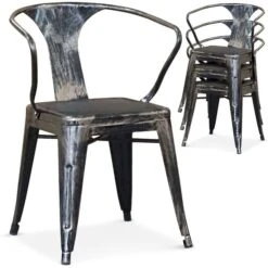 Chaise Empilable Métal Laqué Bronze - Lot De 4