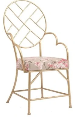 Chaise Médaillon Métal Doré Et Assise Tissu Imprimé Clara - Lot De 2
