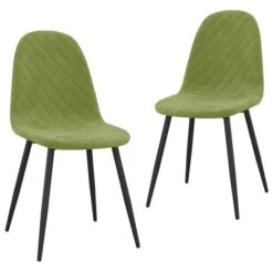 Chaise Pieds Métal Noir Et Assise Velours Vert Clair Skyla - Lot De 2