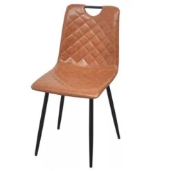 Chaise Simili Cuir Marron Et Métal Noir Blindee - Lot De 4